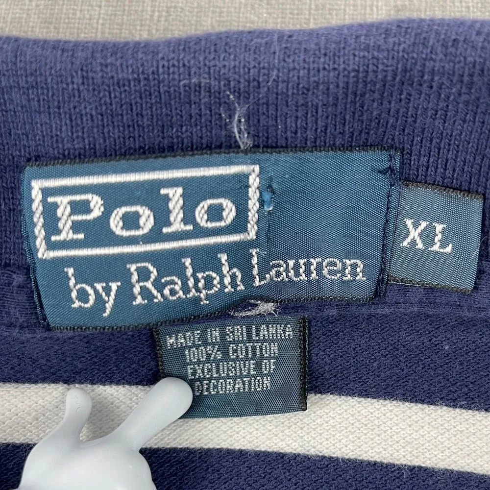 Polo Ralph Lauren Mens XL Navy Blue Striped Short Sleeve Polo Pink Pony Logo
